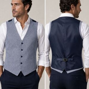 Bar III Slim Fit Linen Suit Vest Blue Large 4 Button NWT Lightweight Dress Vest